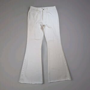Flying Monkey White Flare Jeans Womens 29 Raw Hem Stretch Denim Summer